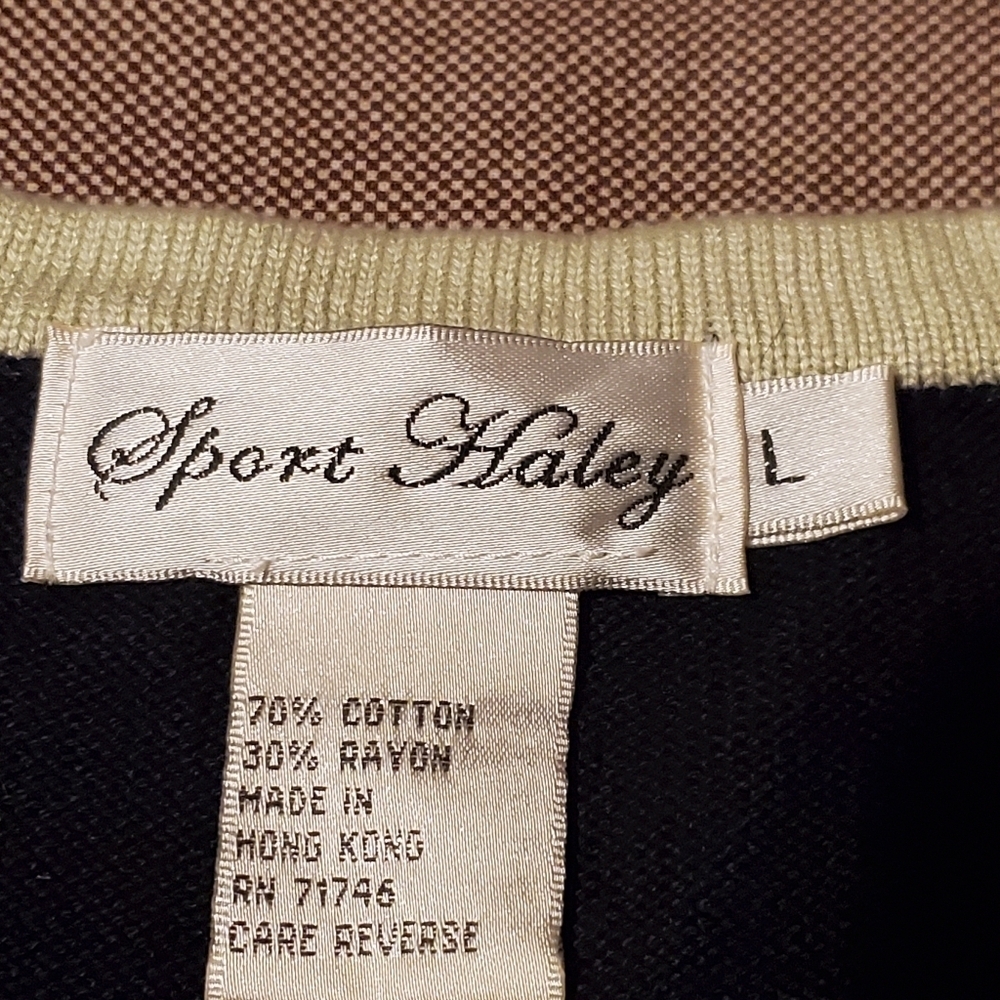 Womens Sport Haley Argyle Golf Cardigan Navy Blue Cream Sz L Dark Academia - Picture 5 of 10